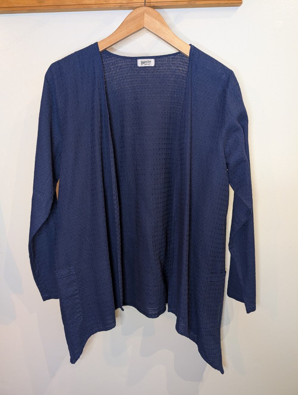 Heaven Size Small Women's Blue Linen/Cotton Waterfall Open Front Lightweight Top